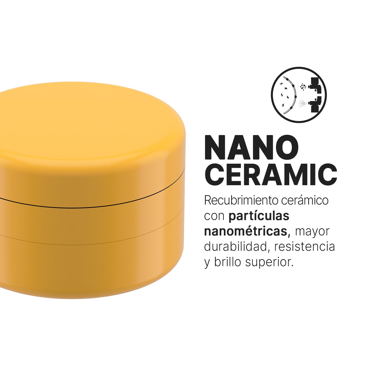 Grinder Premium CERAMIC NANO PRO 2.0 | Recubrimiento Nano Cerámico Antiadherente | Sistema Quick-Connect sin rosca triple imán N52 |62mm Ø Cámara Profunda | Molinillo para Especias (Amarillo)