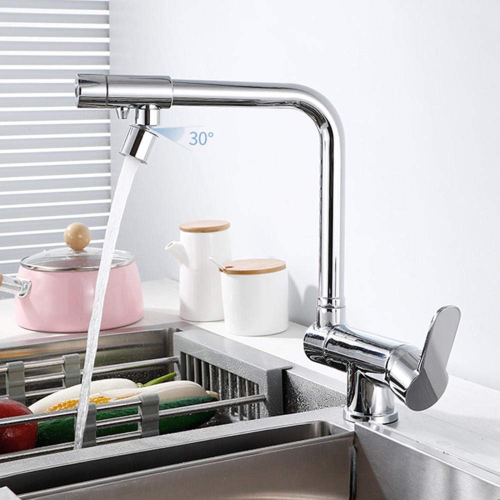 Grifo de Cocina 3 Vias para Osmosis Plegable Caliente y Fría Rotación 360 ° Latón 2 Modos Agua Potable Directa Grifos de Cocina Cromado