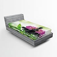 Vista 33 de Ambesonne Sábana bajera tropical, hojas de palmera diversificadas con filodendro de hojas divididas, funda de cama con bolsillo profundo elástico