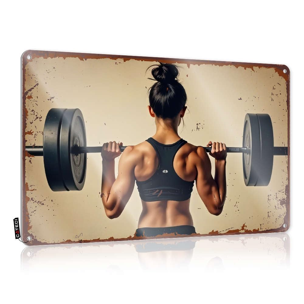 Sujd Colour Hanging Tin Metal Decor Welcome | Woman Lifting Weights In Gym. Gorgeous Man Cave Bar Decoration(30X40cm)