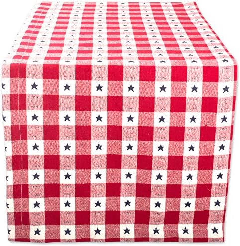 DII Patriotic 4th of July Stars and Check Summer Tabletop Collection, Table Runner, 14x72, Red, White, and Blue