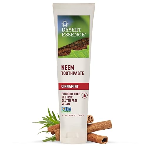 Desert Essence Natural Neem Pasta de dientes – Cinnamint – 6.25 onzas – Aceite esencial puro – Bicarbonato de sodio – Cuidado bucal completo – Sal