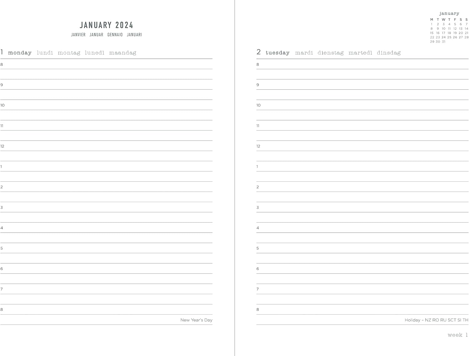 Letts Big Plans A5 2024 day to page with appointments diary - navy