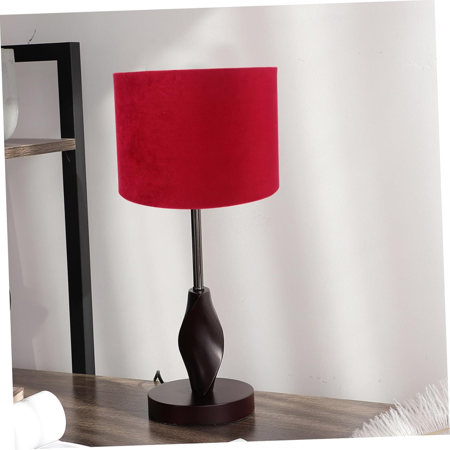 HOMSFOU 1pc Velvet Lampshade Gold Lining Red Decorative Table Lamp Cover Stylish Cloth Light Fixture for Bedroom Living Room Easy Installation Warm Lighting