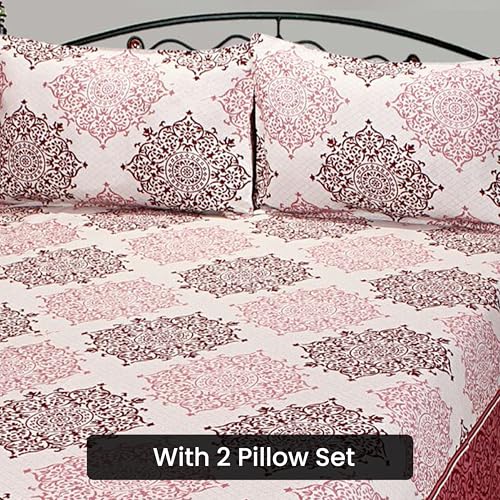 Image of Fresh From Loom Reversible 500Tc Bedsheet for Double Bed King Size Cotton | Traditional Print (90x100 Inches | 2 Pillow Cover | Maroon)