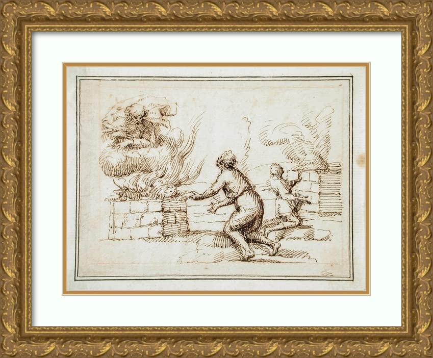 ArtDirectFrancesco Allegrini 18x14 Gold Ornate Frame and Double Matted Museum Art Print Titled - Sacrifice of Cain and Abel (16th-17th Century)