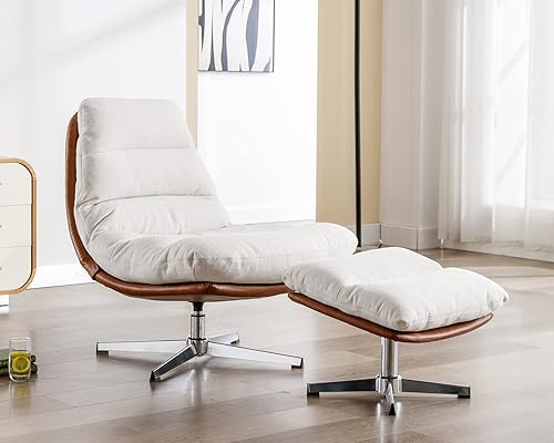 Silla giratoria moderna para sala de estar, sillas de lectura de piel sintética con base giratoria de metal, sillas con brazos para interiores sin