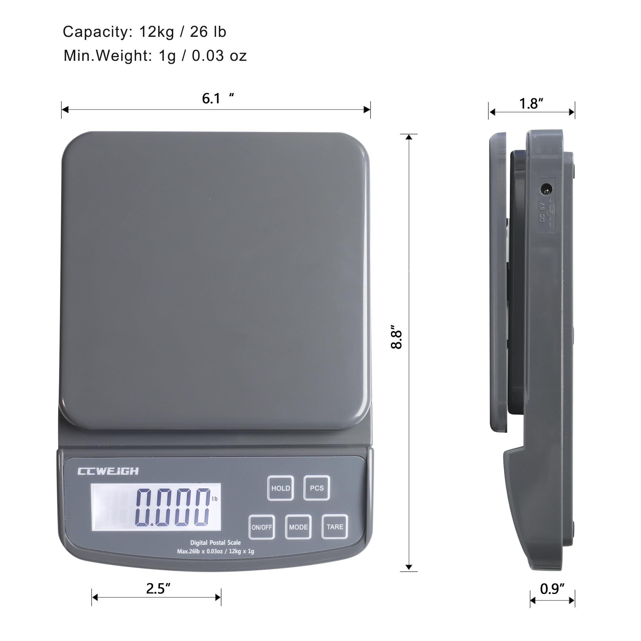 Báscula postal de alimentos de alta precisión de 26 libras/0.9 g para cocina con soporte, tara y PC, báscula de envío portátil para paquetes, pequeñas empresas de cocina, joyas, baterías