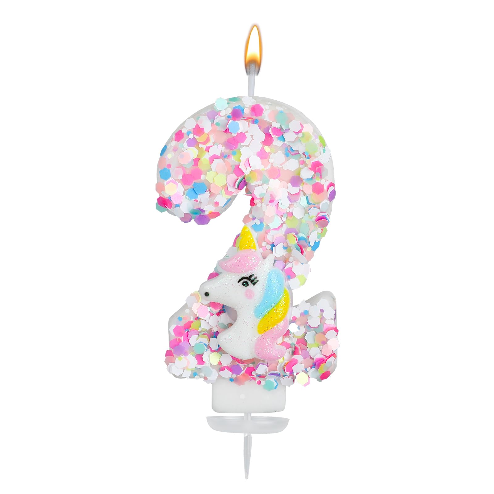 Unicorn Number Candle, Sequin Birthday Number Candle Unicorn Cake Topper Birthday Decorations for Girls Baby Shower Themed Celebrations (2)