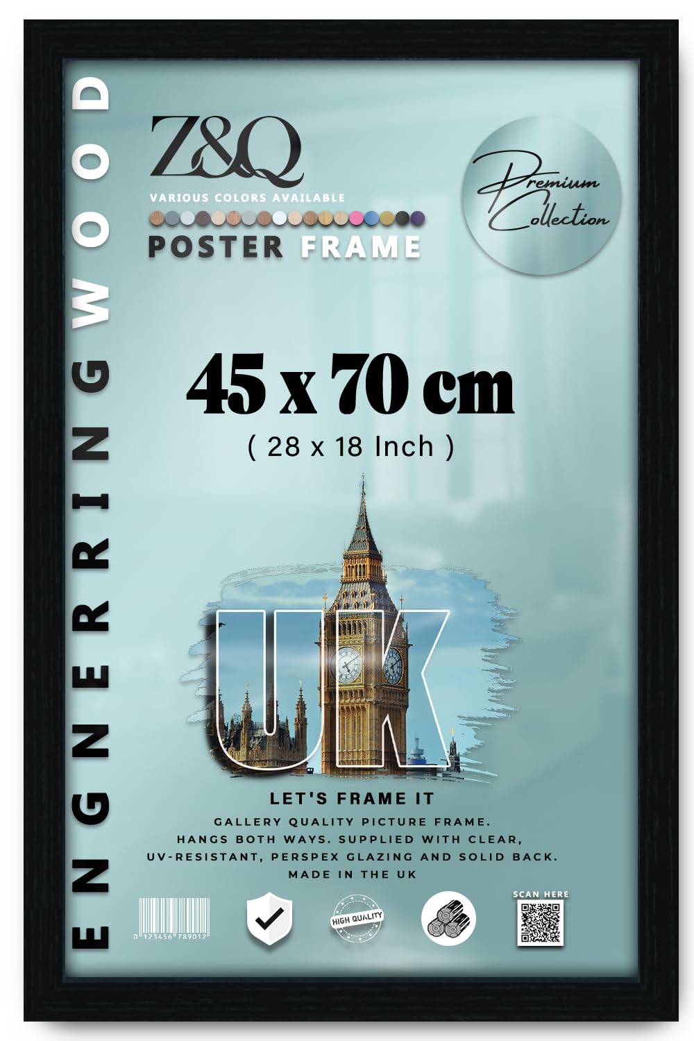 Z&Q Black - Rectangle Mdf (45 X 70 Cm) Picture Frame | For Wall Décor 28 X 18 Inch Frame With Wood Finish For Home Decor [ ]