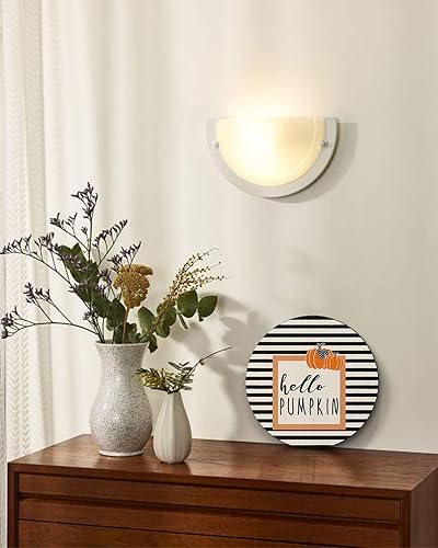 Miniatura 7 de Letrero de bienvenida para decoración de puerta delantera, calabaza de otoño, rayas rústicas negras y blancas, coronas de 10 pulgadas, decoración