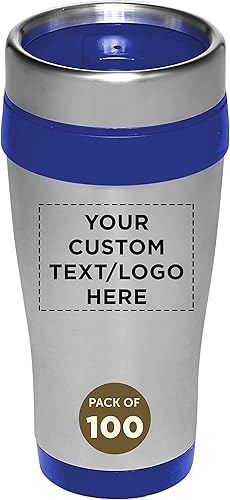 Miniatura 135 de Tazas de viaje de acero inoxidable con aislamiento personalizado, 16 onzas, juego de 100, paquete personalizado a granel, perfectas para café