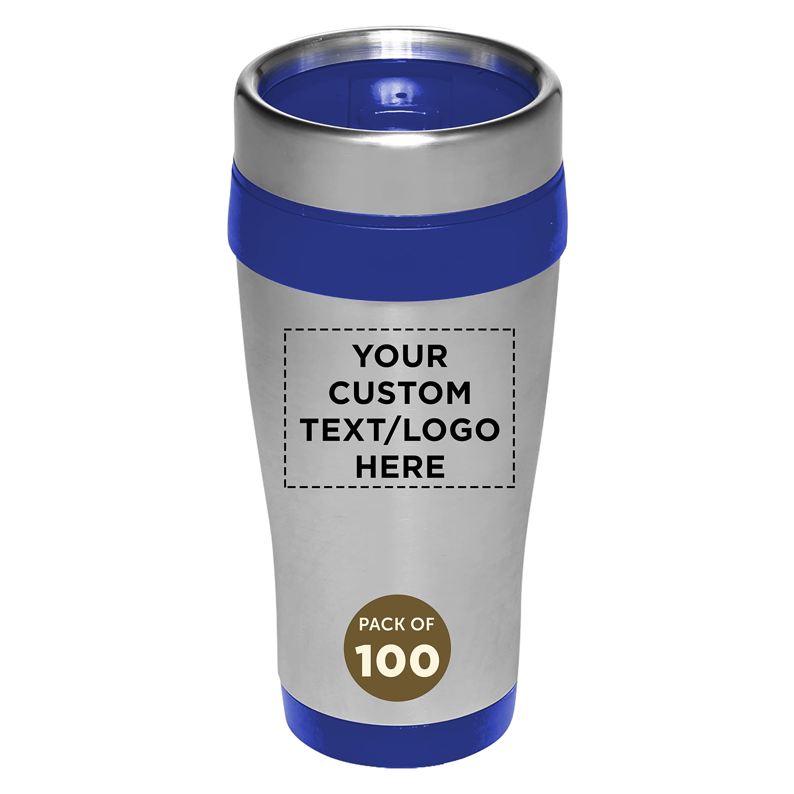 Custom Insulated Stainless Steel Travel Mugs 16 oz Set of 100 Personalized Bulk Pack - Perfect for Coffee