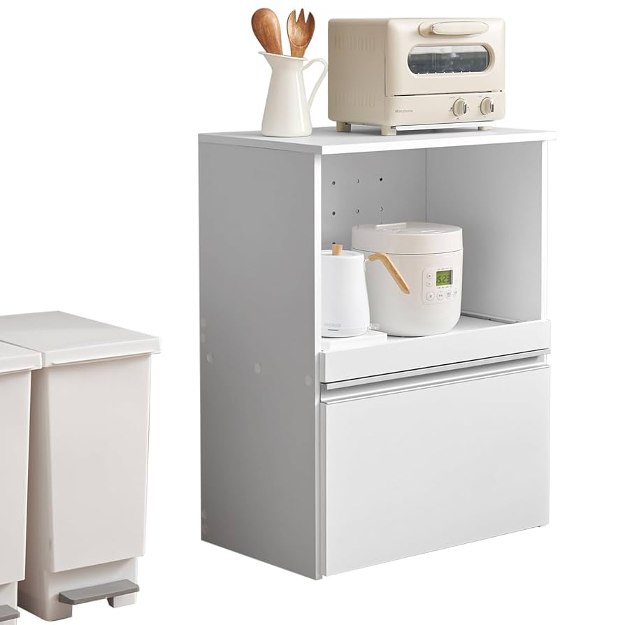 【美品】 3段レンジボード 電源コンセント付き　レンジ台 レンジラック コンセント ハイタイプ 幅55 高さ160 スライド棚