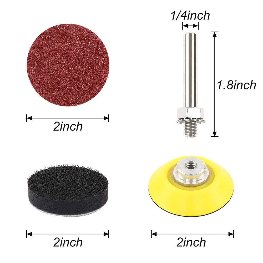 304 piezas de papel de lija de 2 pulgadas combinaci¨®n de grano 60-3000 2 pulgadas con almohadilla de anillo de mango de 6 mm almohadilla de????esponja para pulir herramientas de limpieza, traje