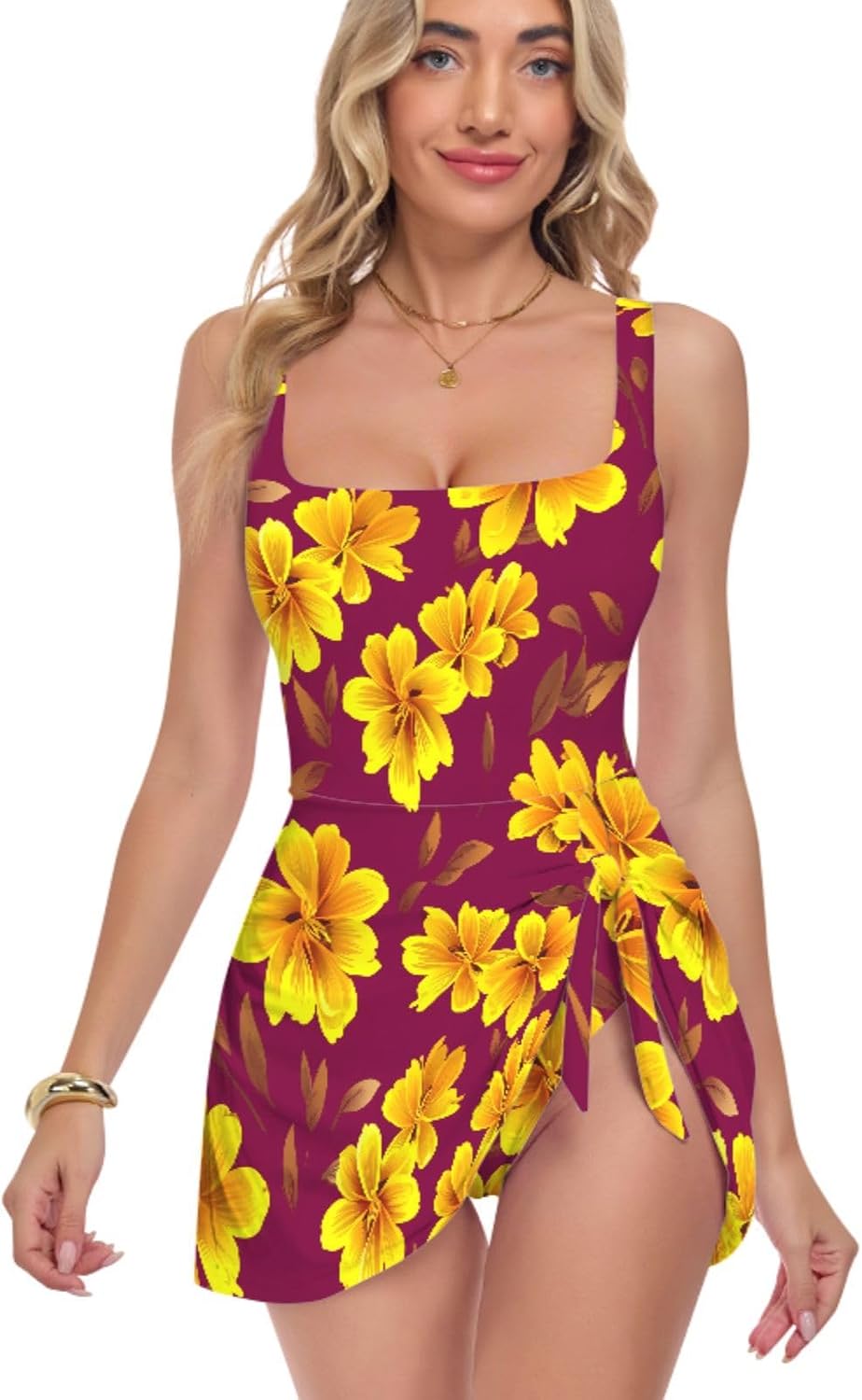 Flowers Floral Red Women's One Piece Swimsuits Tummy Control Bathing Suits S A2302874