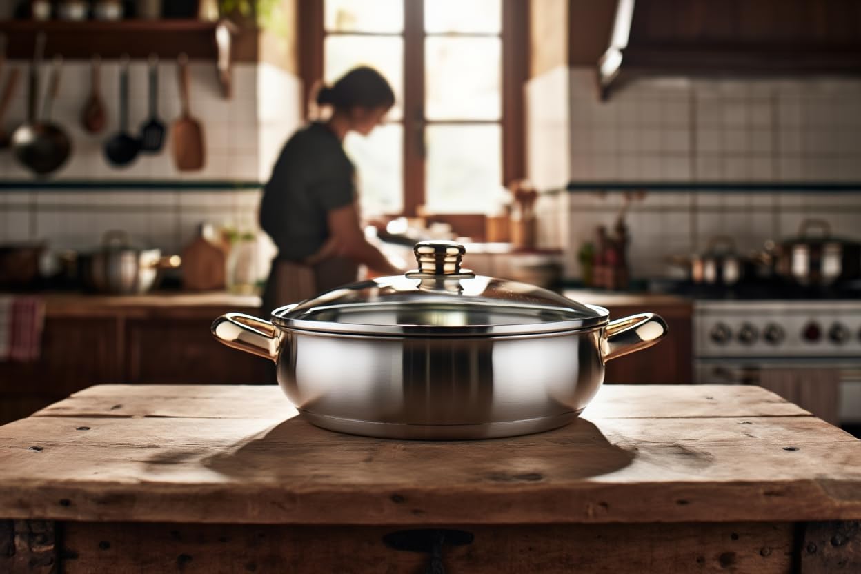 FranquiHOgar - Paellera in acciaio inox 28 cm con coperchio in vetro - Distribuzione uniforme del calore - Adatto per lavastoviglie e forno - Durabilità e pulizia facile, oro, 28 cm, metallo