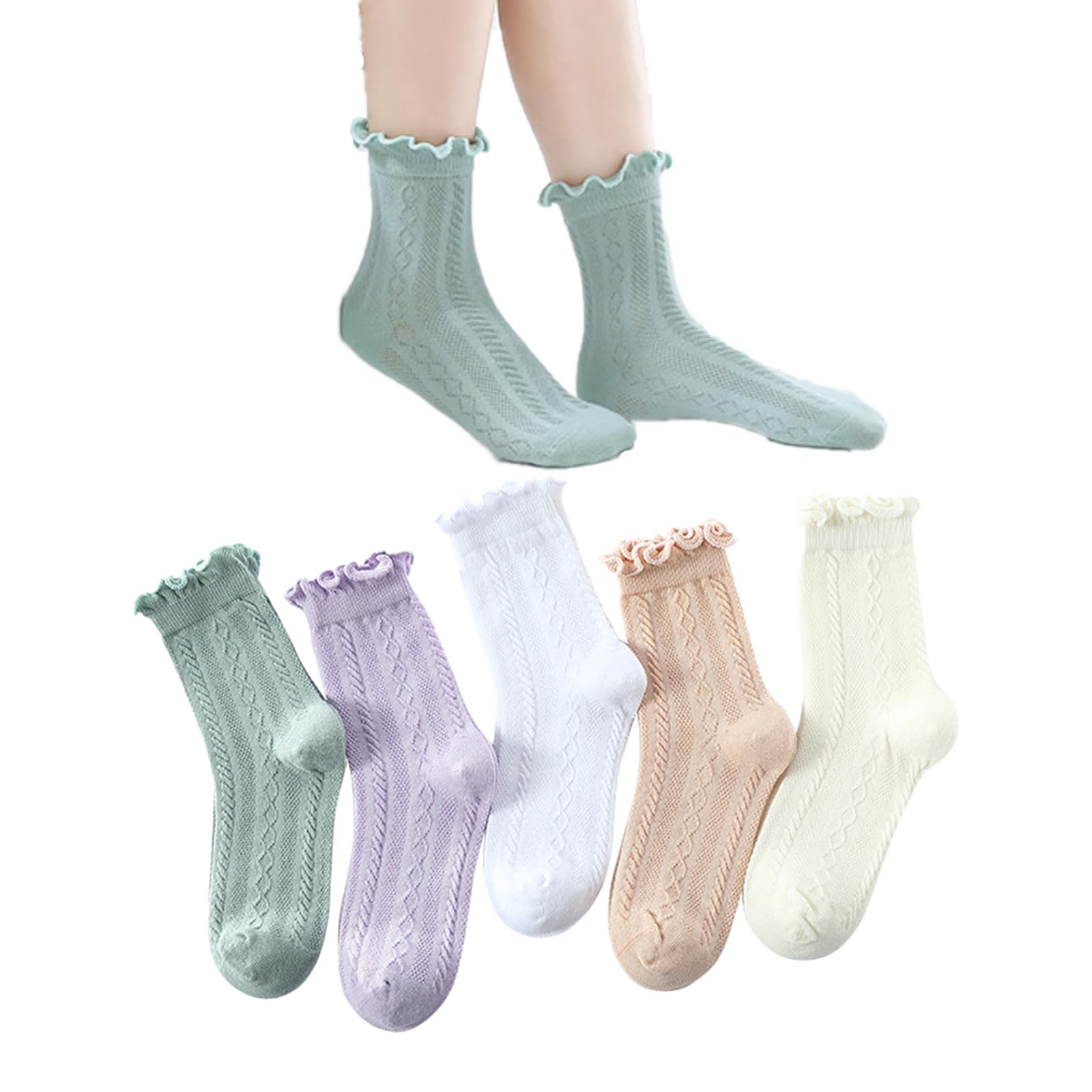 Taous Assam Girls Crew Socks Seamless Cotton Ruffles Ankle Socks Kids School Socks Dress Socks 5 Pairs