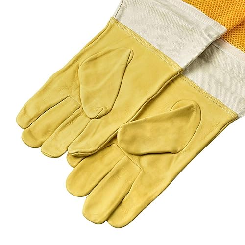 Miniatura 6 de Guantes de apicultura de apicultura, guantes de apicultura de piel de cabra de primera calidad con mangas largas protectoras de lona ventiladas y