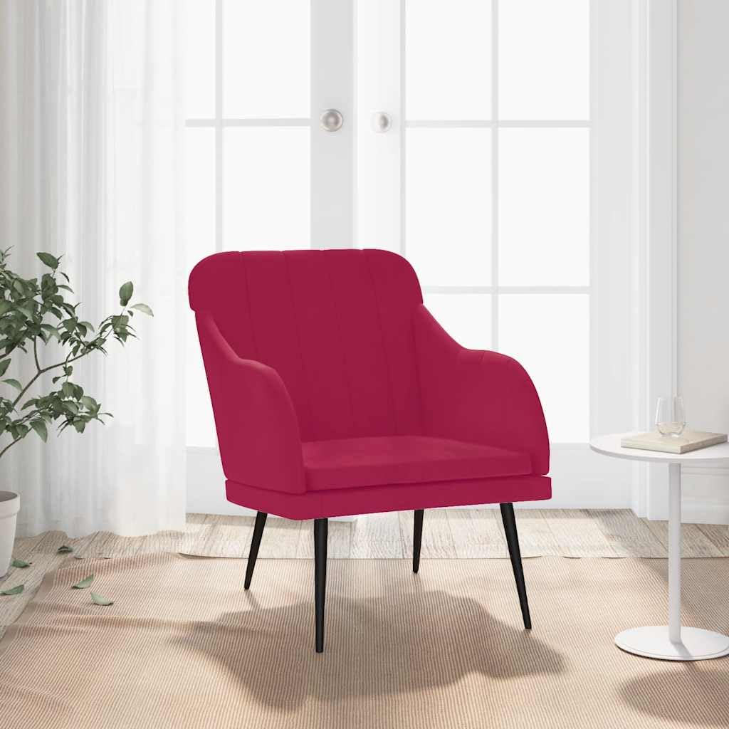 Fotel w kolorze czerwonego wina, 63 x 76 x 80 cm, aksamitny, przytulny fotel do salonu i sypialni, wygodny fotel do czytania z metalowym stelażem, meble do siedzenia wewnątrz pomieszczeń