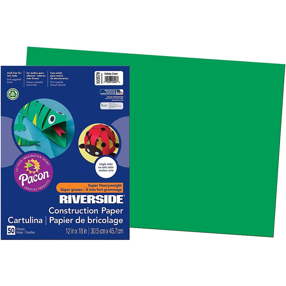 RIVERSIDE3D Construction Paper, Green, 12"x18", 50 Sheets