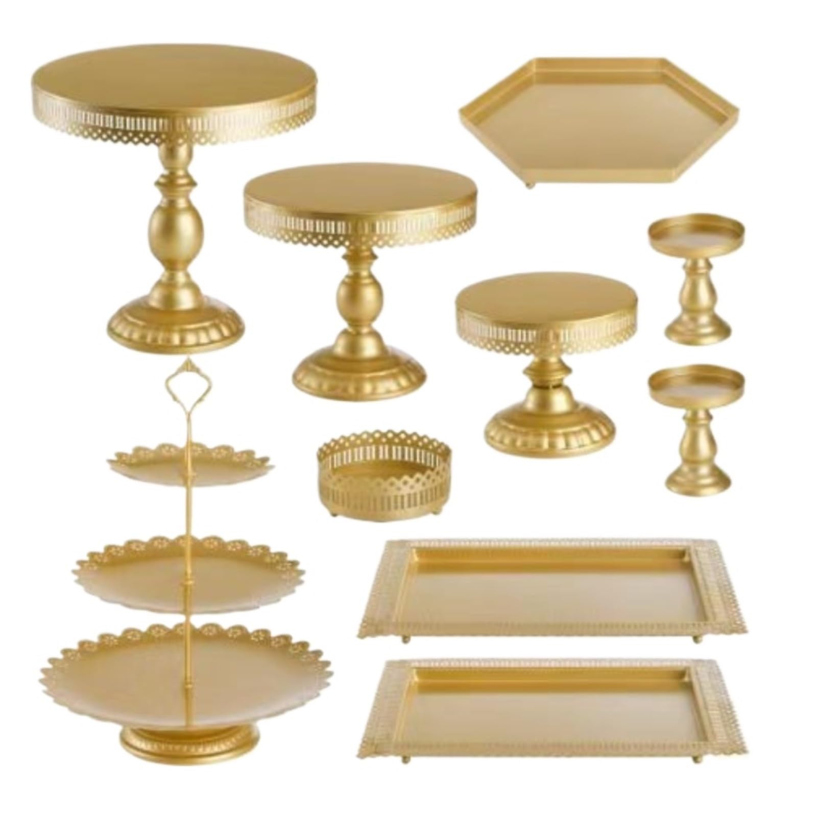 Soporte Tarta Base para Tartas Juego De 10 Soportes Metálicos For Tartas Y Cupcakes con Múltiples Combinaciones Soporte para Cupcakes(Gold)