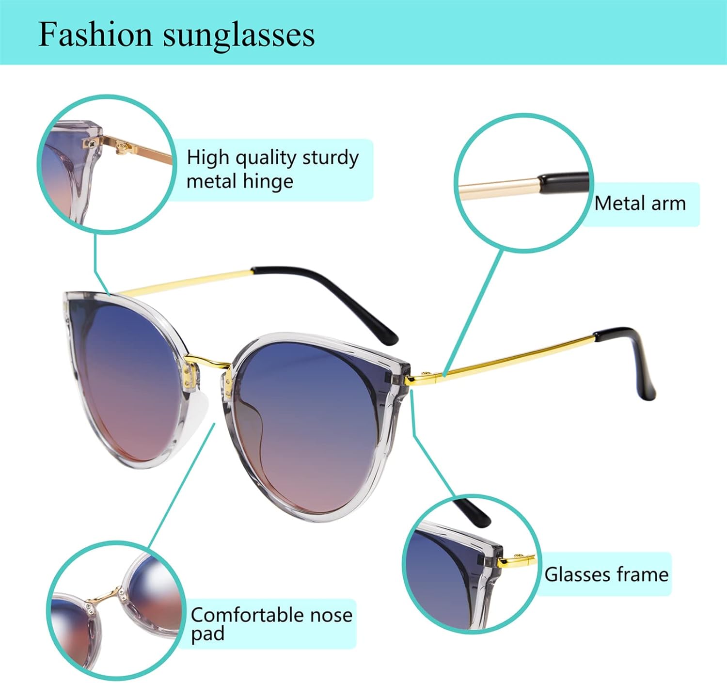 FEISEDY Vintage Polarized Cat Eye Sunglasses for Women Oversized Round Sunglasses Anti Glare B7000 - Image 7