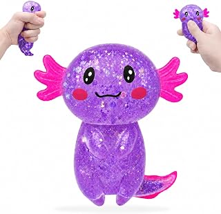 Axolotl Squishy Stress Relief Toy, Cute Glitter Squeeze Toy for Kids & Adults, Soft Sensory Fidget Toy for Stress Relief, Party Favors Gift (Purple)