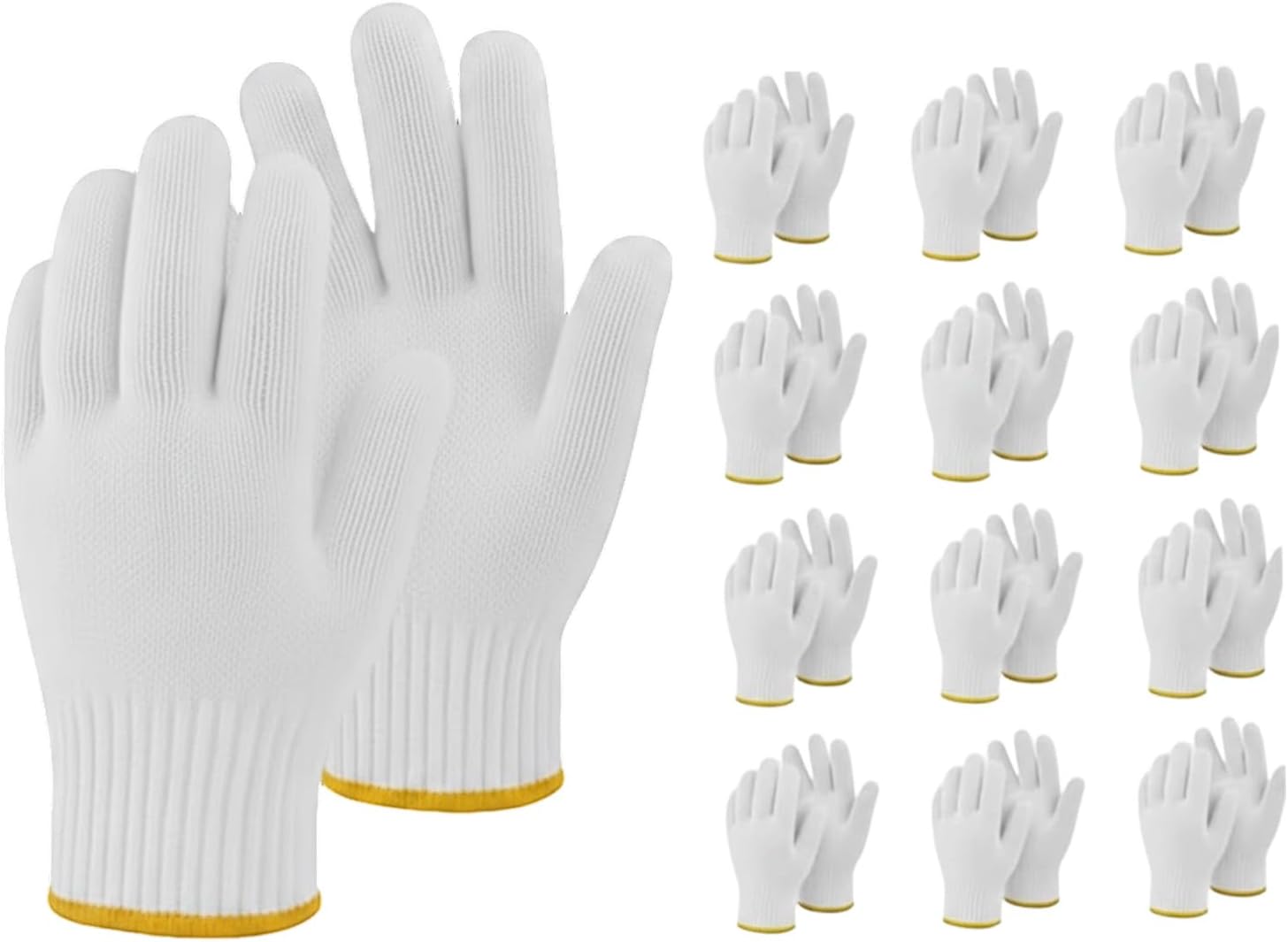 12 pairs of white cotton-wool work gloves, reusable industrial safety gloves with elastic cuff design, breathable knit fabric, suitable for auto repair, gardening, construction, etc. (large size)