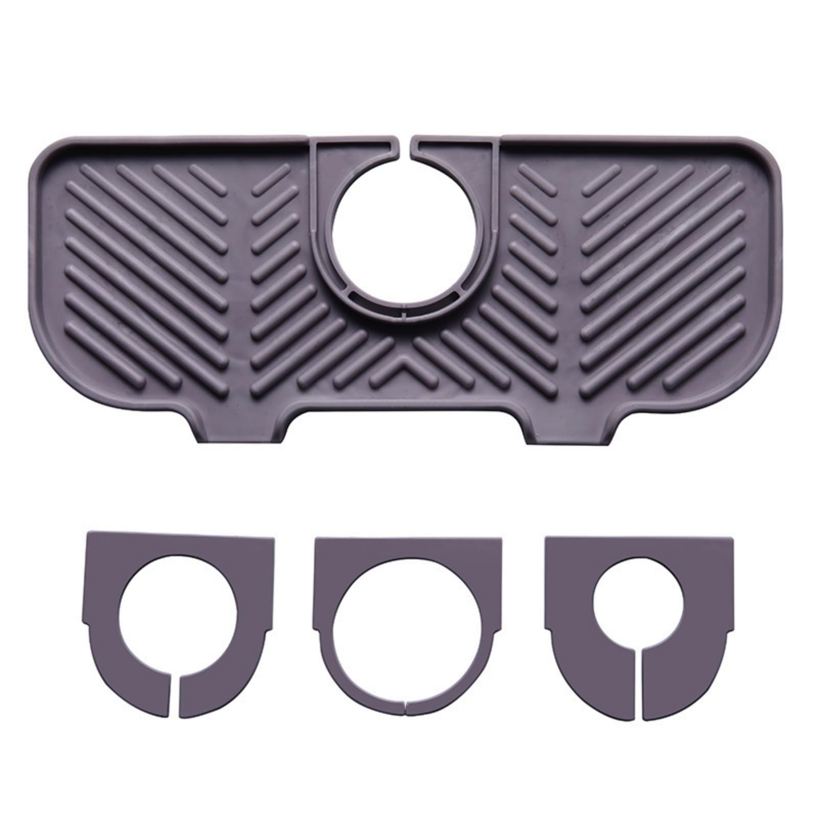Faucet Splash Guard Mat, Foldable Silicone Sink Countertop Protector with 3 Size Adapters (3/4/5cm) for Most Faucets, Angled Quick Dry Design, Anti-Splash Pad for Kitchen Bathroom