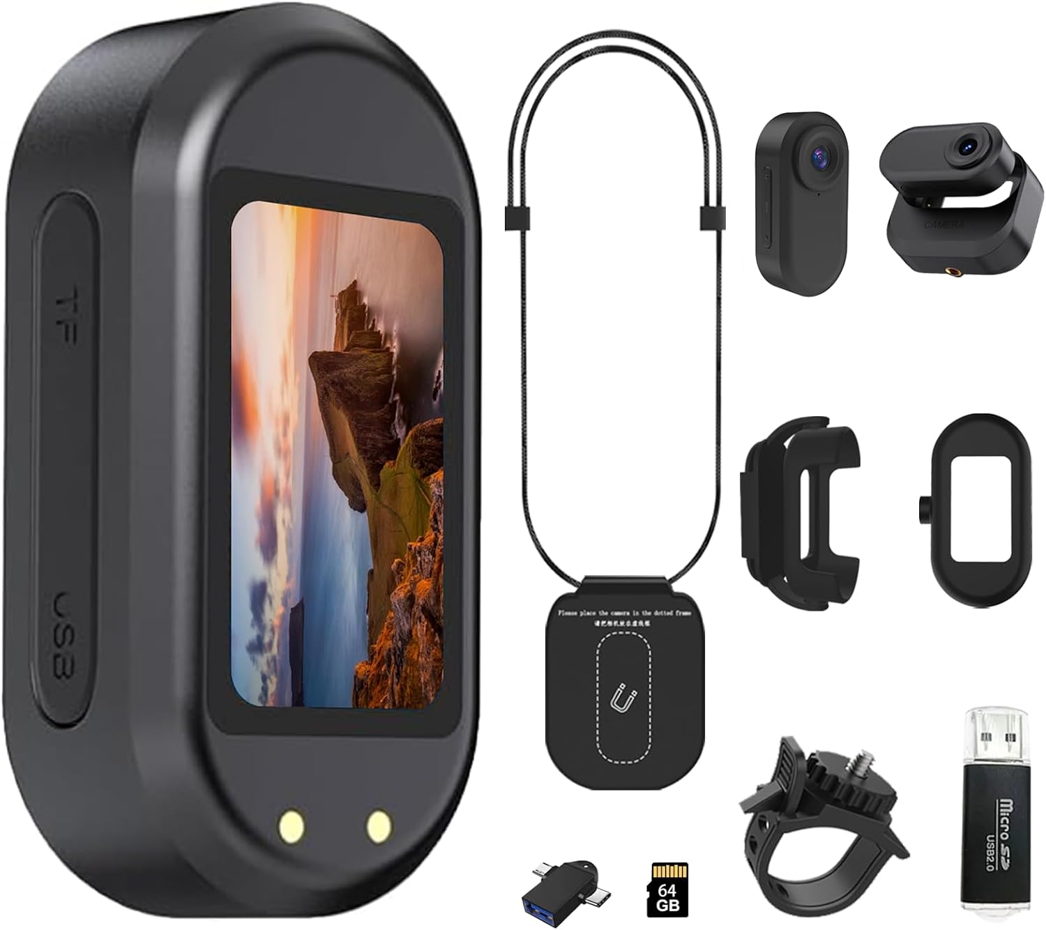 64GB 1080P Mini Body Camera, Thumb Size Wearable Action Body Cam, Hands Free Recording Bodycam with Magnetic Lanyard, Premium Portable Camcorder Mount Anywhere for Work, Travel, Pet Walking (Black)