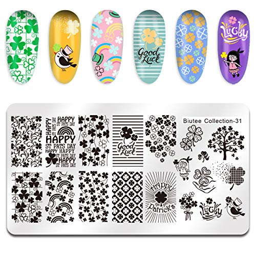 Biutee Nail Stamping Plates Kit Nail Art Stamp Plates For Nails 5 Pcs Nail Templates With Clear Stamper Scraper Letters Flowers And Geometric Patterns #TOP4