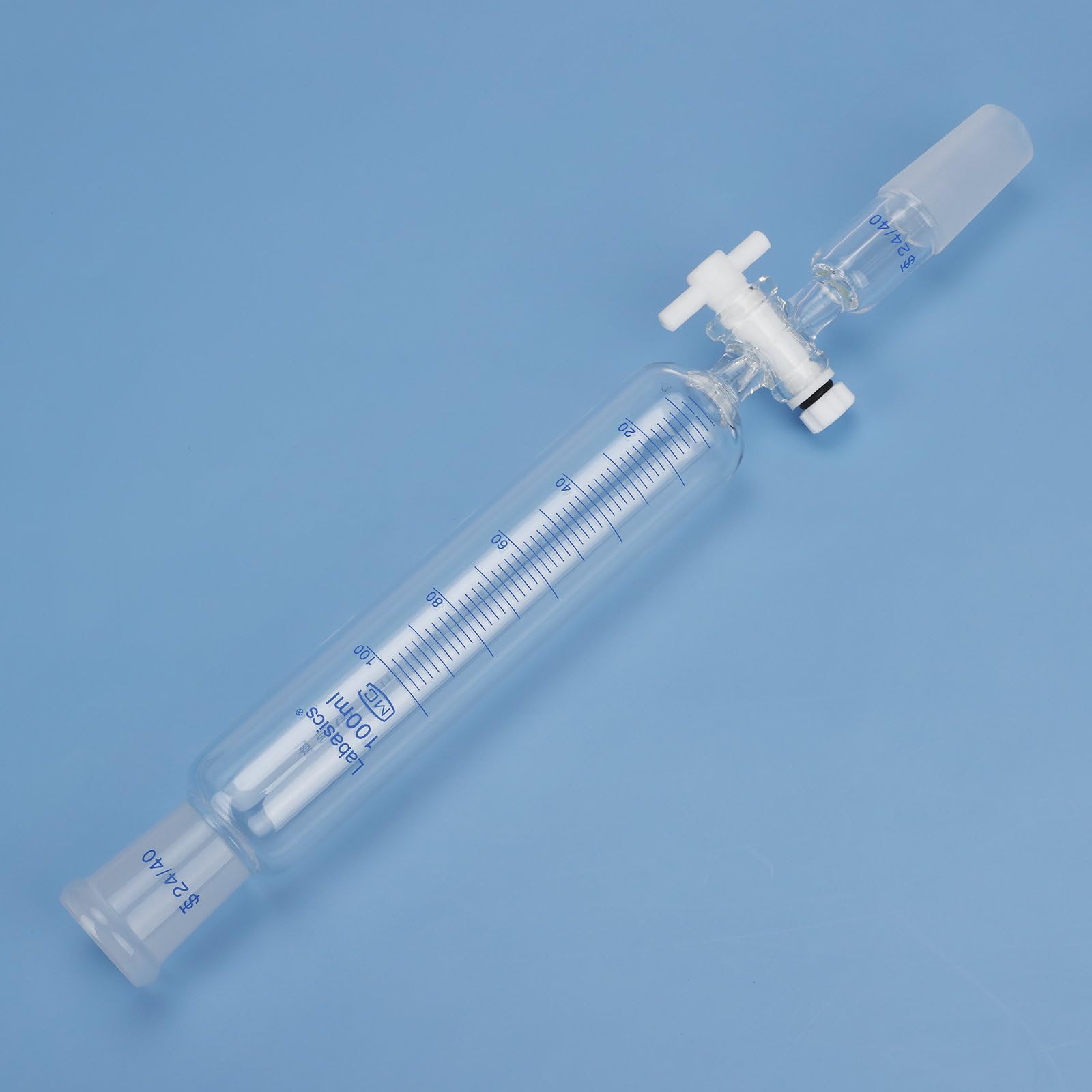 Labasics Embudo de adición, Embudo de Goteo Graduado de Vidrio Borosilicato con Junta Estándar 24/40 y Llave de PTFE para Laboratorio, 100 ml