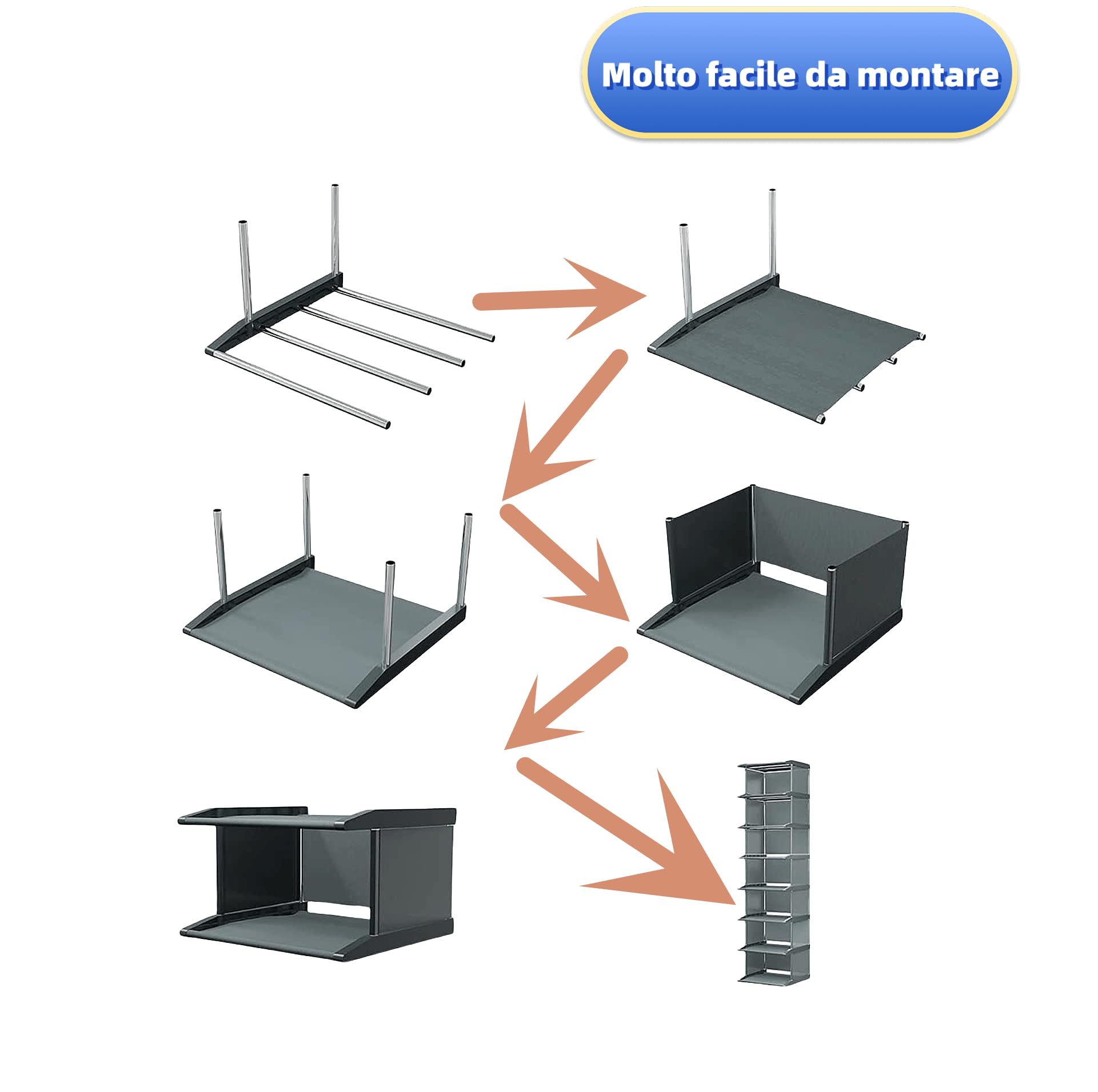 Scarpiera Salvaspazio Slim, Scarpiera Salvaspazio per Casa/Veranda/Ingresso, Telaio zincato ad alta resistenza, Facile da Montare, Grigio, 8 Piani