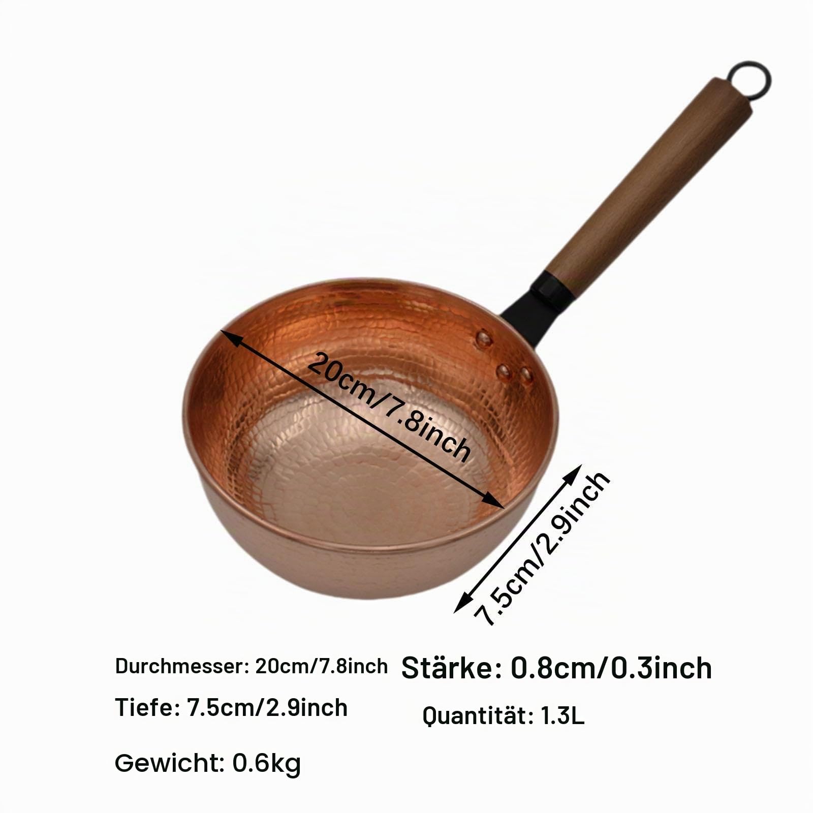 Kupfertopf, Stielkasserolle, Butter Schmelzen, leicht zu reinigen, Mehrzweck-Kochgeschirr mit Griff, Suppentopf, Stielkasserolle zum Kochen in der, Flacher Boden
