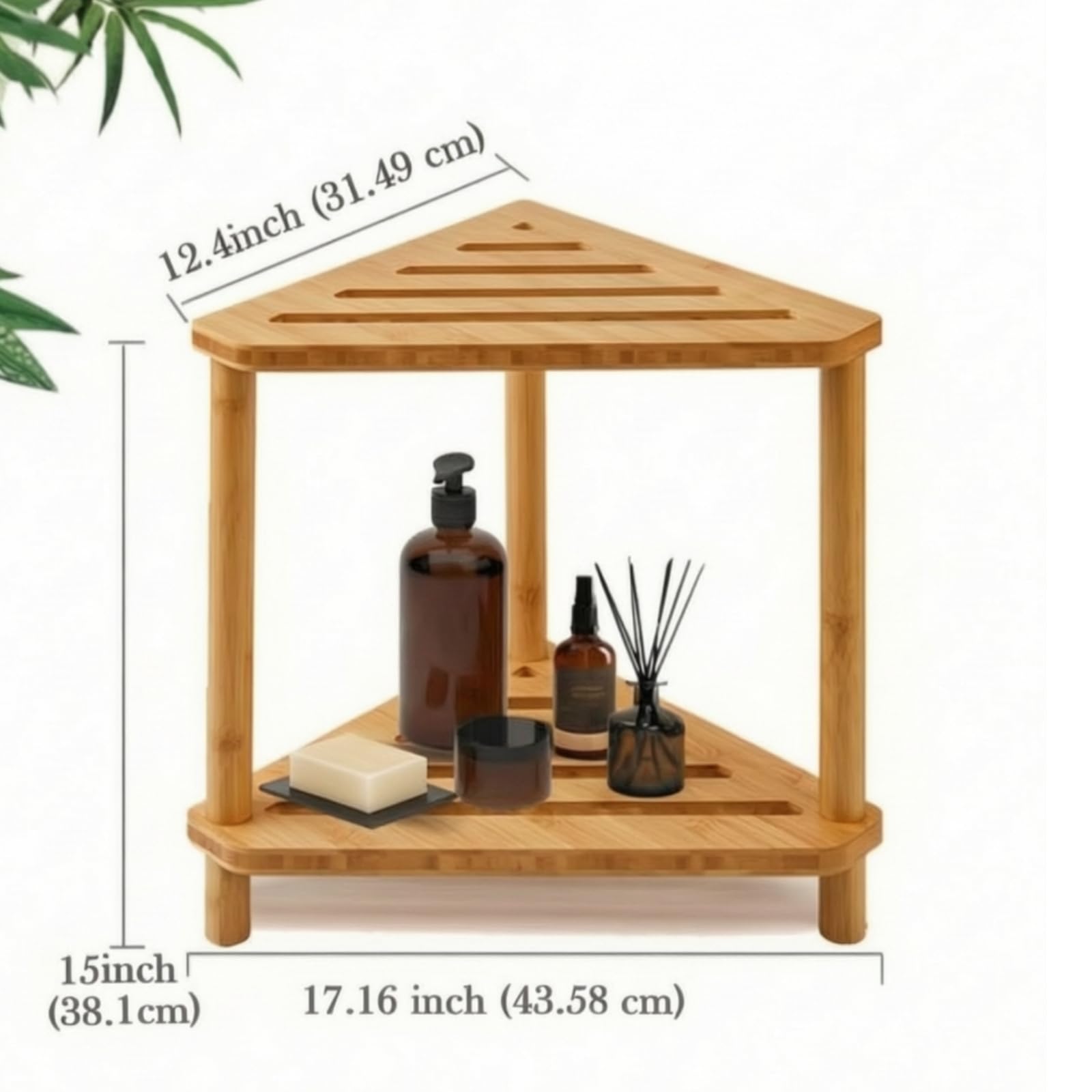 Amagogo Taburete de Esquina para Baño Banco Asiento Banco de Ducha Taburete Triángulo de Bambú Compacto con Estante Inferior y Gran Estabilidad Adecuado para Baño Aseo Hogar