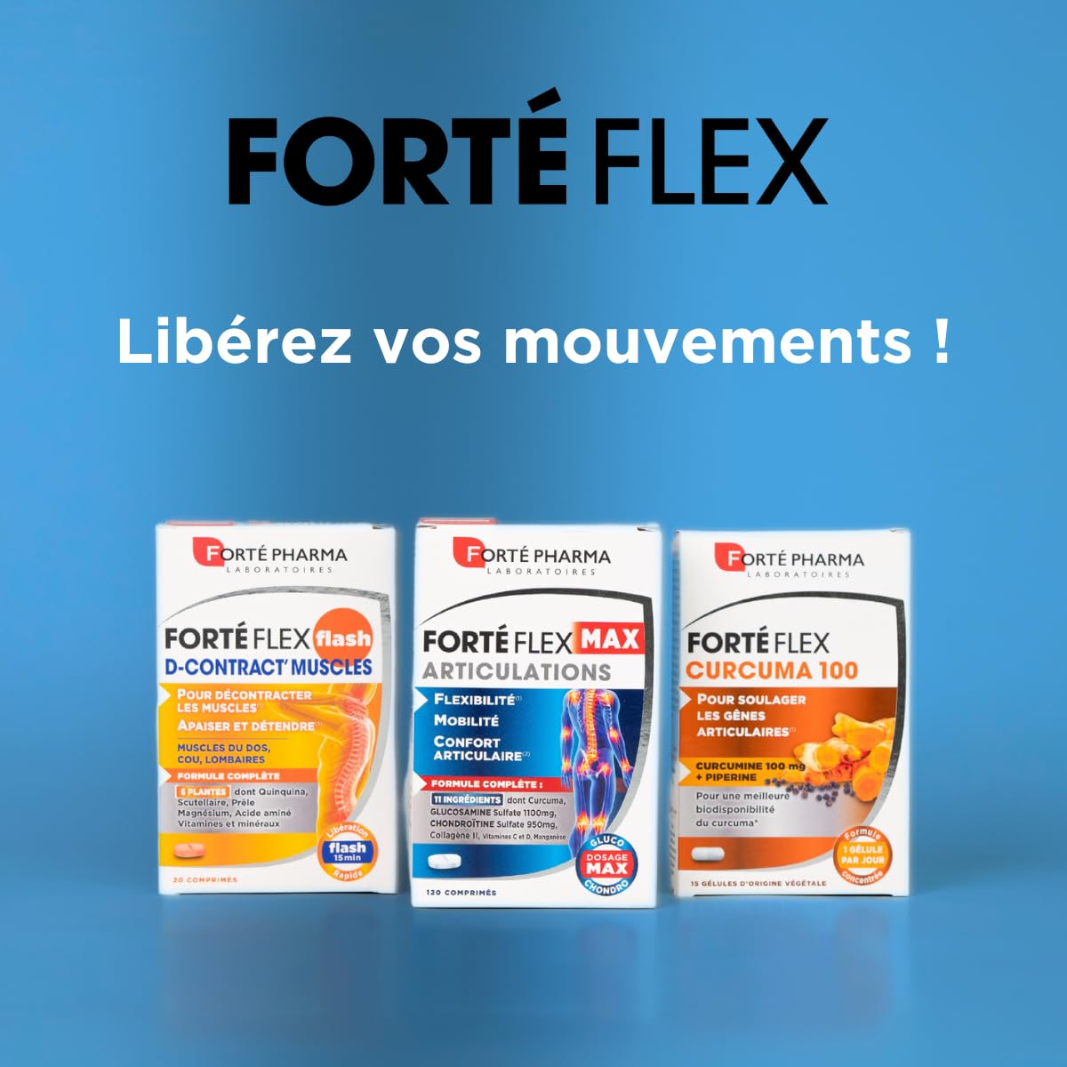 Forté Pharma - Forté Flex Max Articulations - Complement alimentaire articulations - Collagene hydrolysé, Curcuma, Glucosamine - Confort Articulaire, Mobilité, Souplesse - 120 comprimés, 1-3 mois