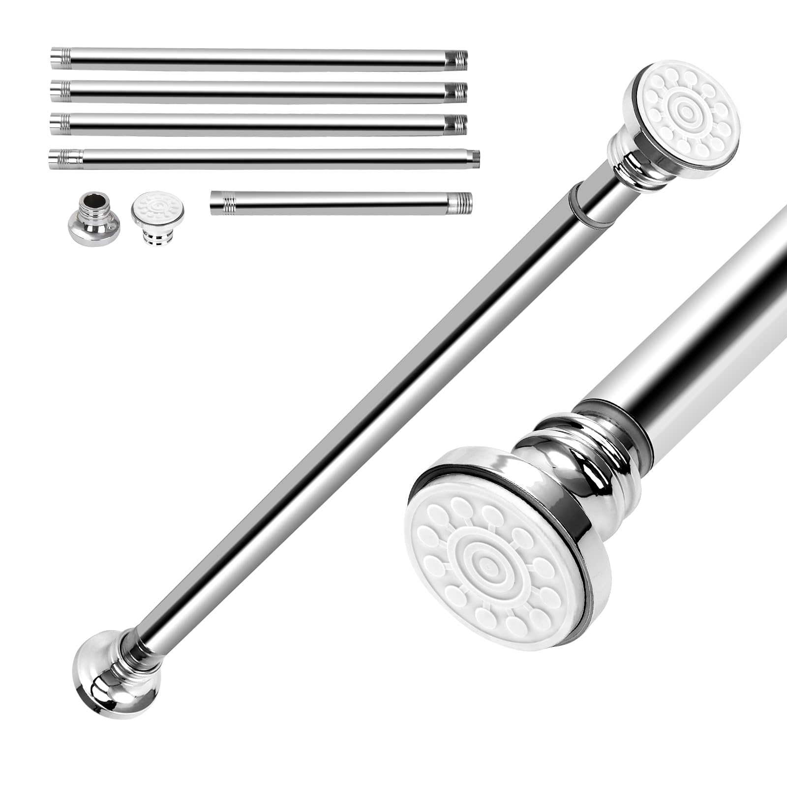 Upgraded 56-304.5cm Extendable Shower Curtain Tension Pole, Free Combination Pole Set, Telescopic No Drill Stainless Steel Clothes Hanging Bar Rail for Bath,Closet,Wardrobe,Door,Kitchen