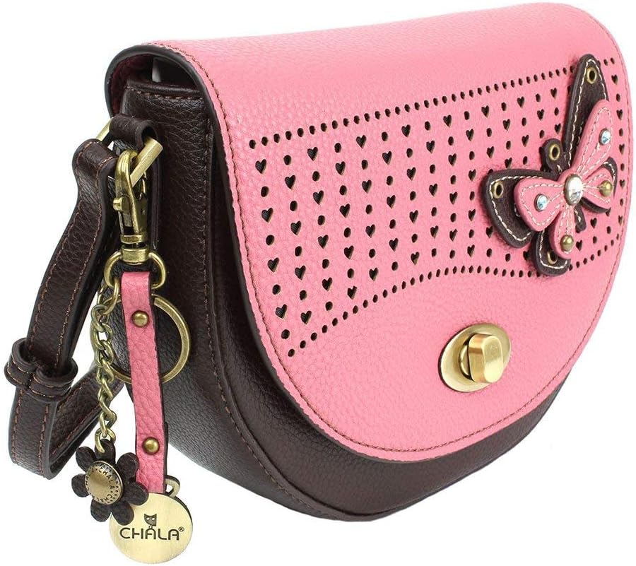 Chala Group Butterfly Half Moon Crossbody Handbag Purse - Butterfly Lovers Accessories, Pink, 8" x 6.5" x 2.75"
