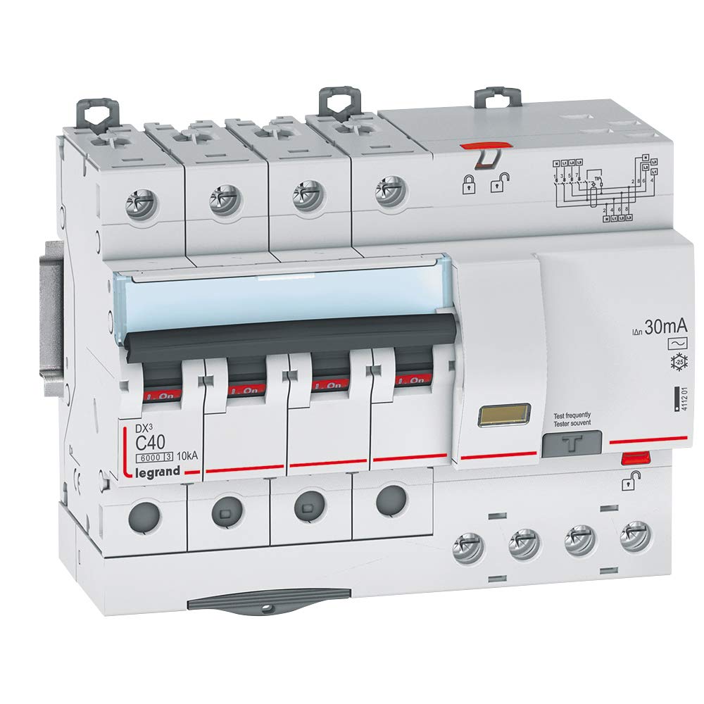 Legrand 411201 Interruttore differenziale monoblocco DX³6000 10kA arrivo alta vite partenza automatica 4P, 400V, 40A typeAC, 30mA