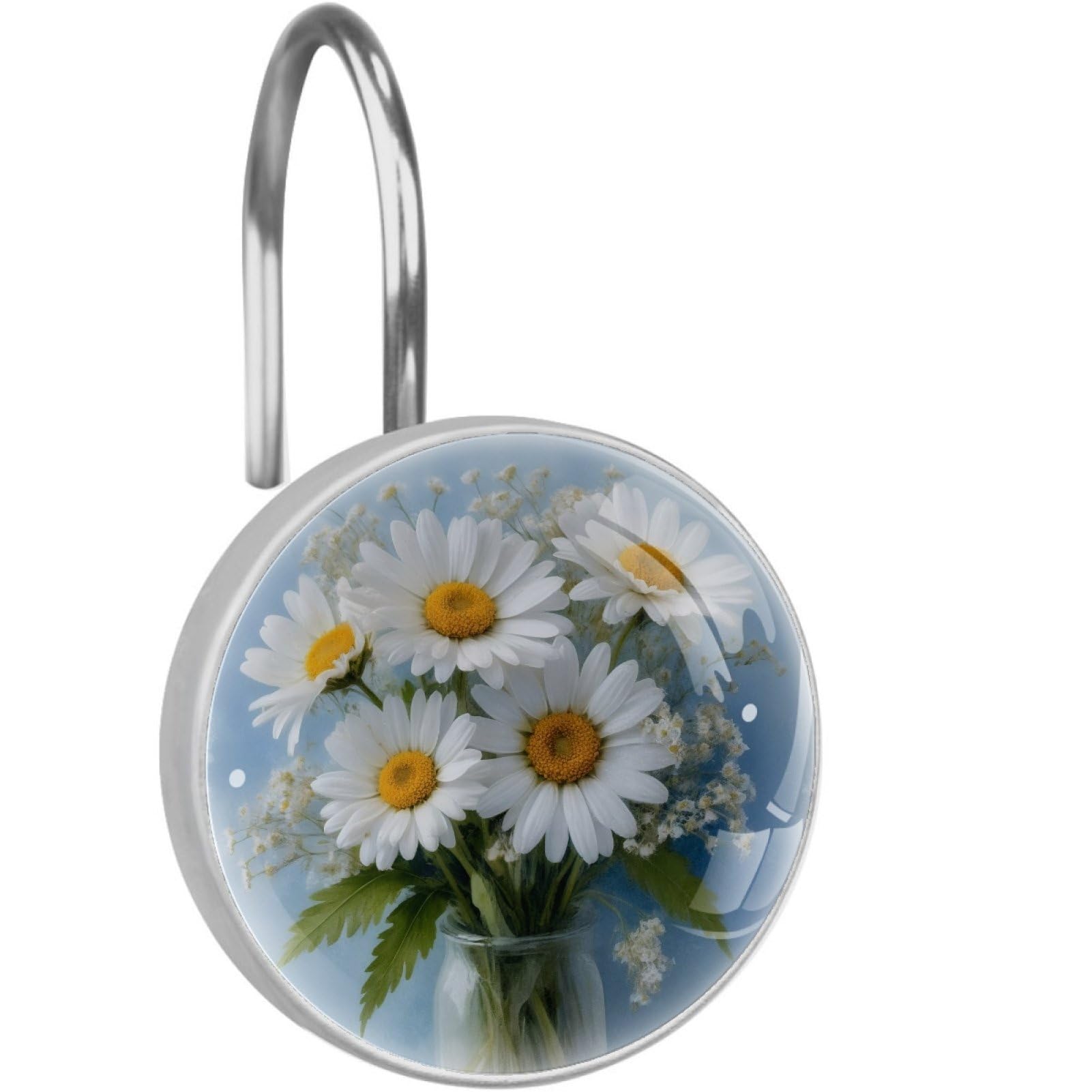 VAPOKF Shower Curtain Hooks, 12PCS Watercolor Daisies Shower Curtain Hook for Bathroom Decors Home Bedroom