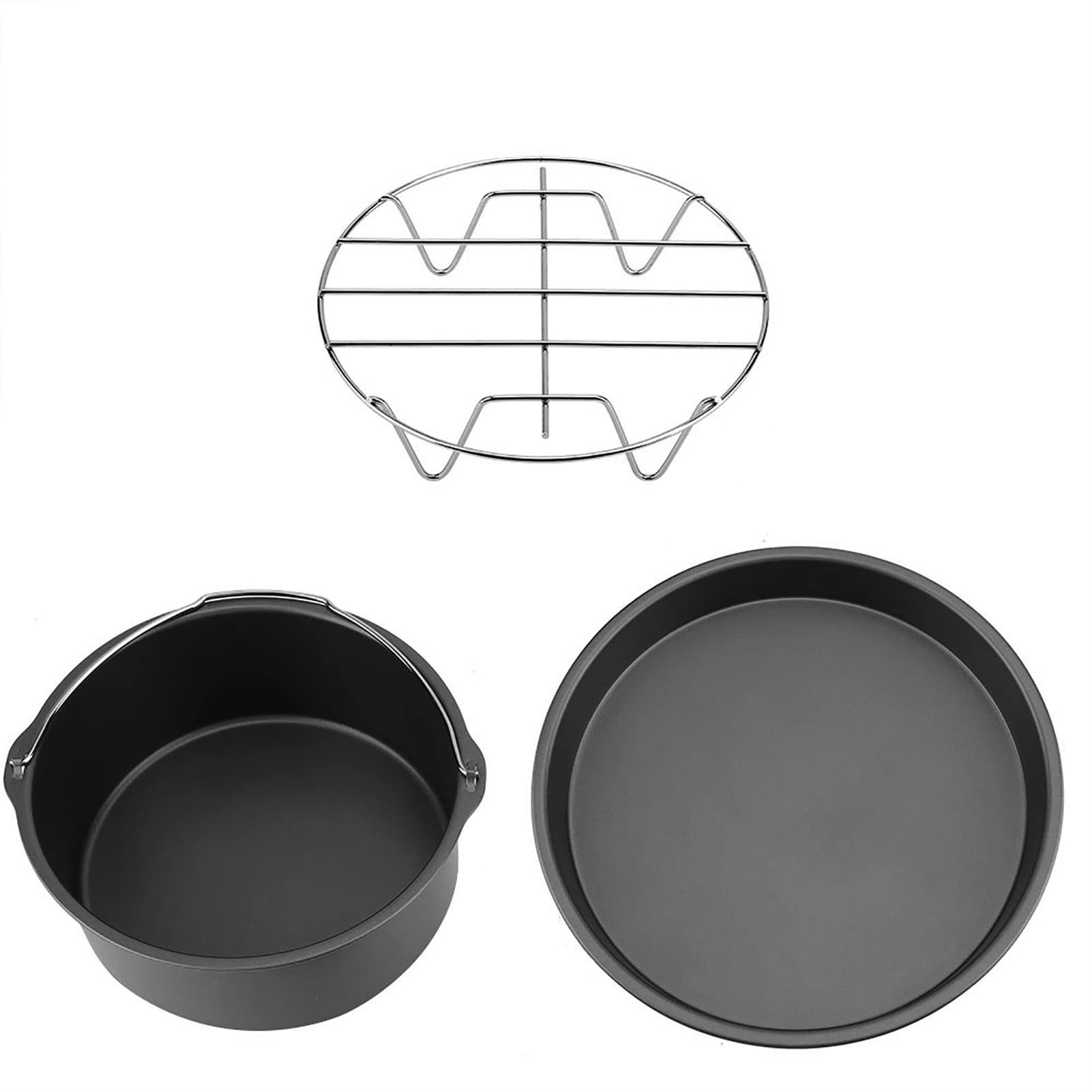 Juego de accesorios multifuncionales para freidora de aire de 8 pulgadas, 3 en 1, compatible con Gowise Cozyna; incluye recipiente para pasteles, bandeja para pizza y (Negra)