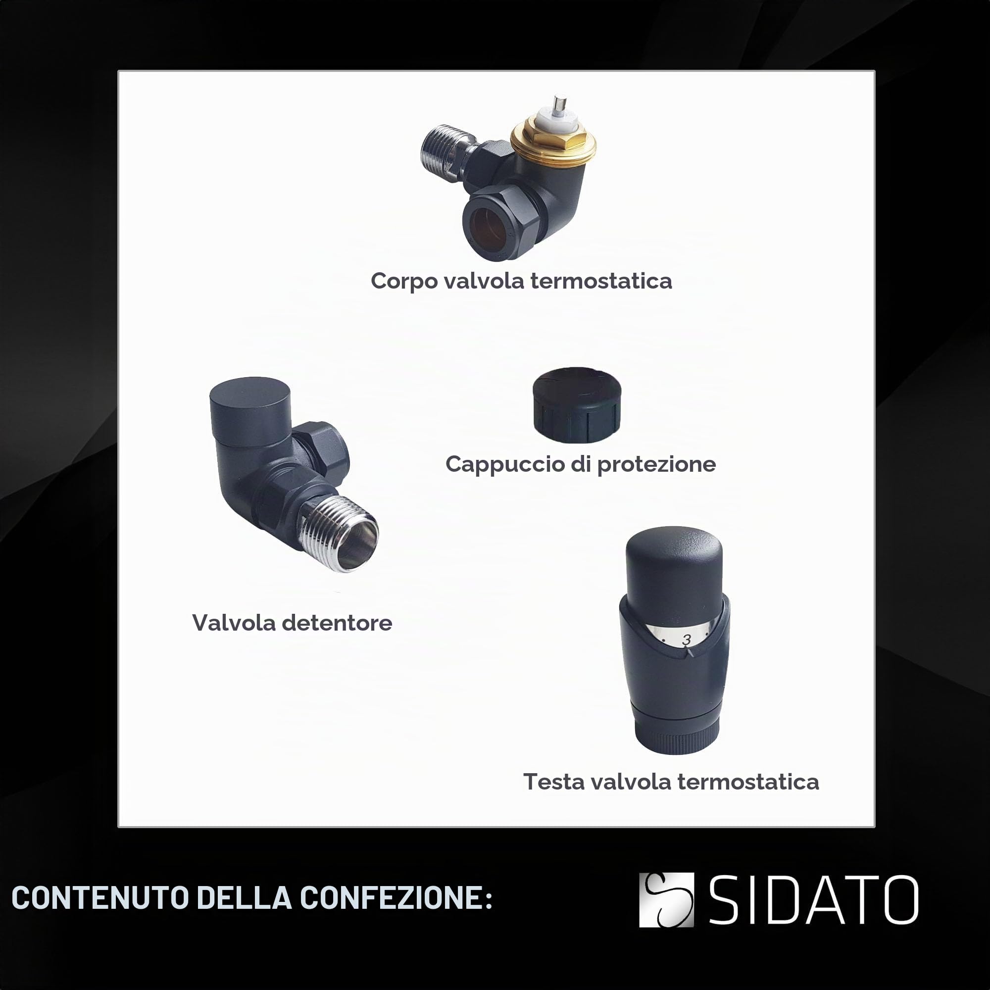 Caldo - Set di Valvole Termostatiche per Radiatori in Antracite - TRV Angolare e Valvola di Blocco - Ideali per Radiatori Verticali