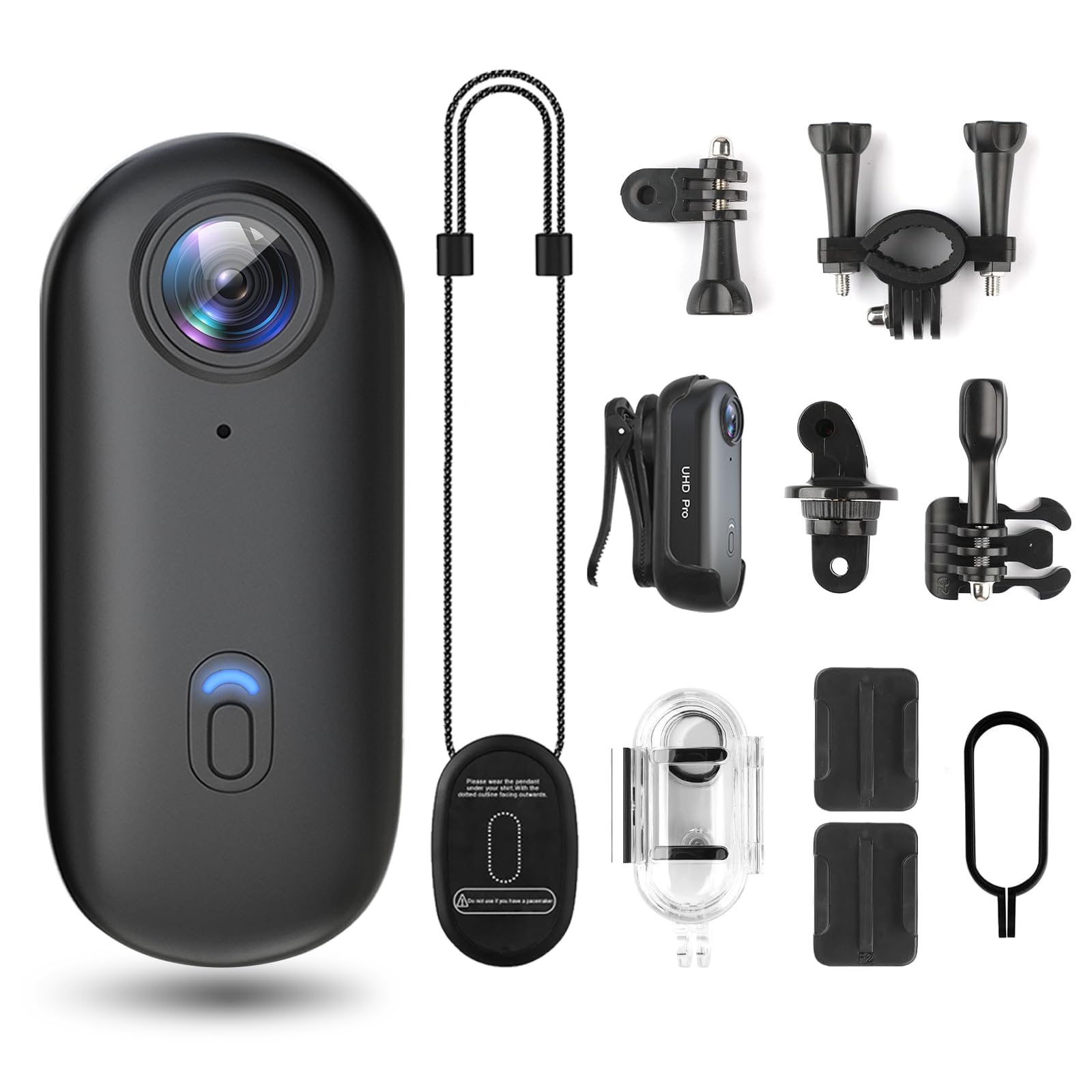 FHD 1080P Wasserdicht Mini Kamera Thumb Action Cam, Freisprechen Tragbar Body Cam POV Kamera with Halterung für Fahrrad und Helm, Live Übertragung Vlog Kamera with Magnet Schlüsselband for Vlogging