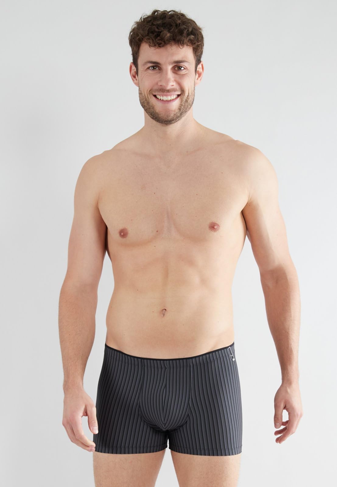 Götzburg Boxer da Uomo in Microfibra, Traspiranti, Molto Morbidi, Comodi, a Righe, Colore: Nero/Grigio
