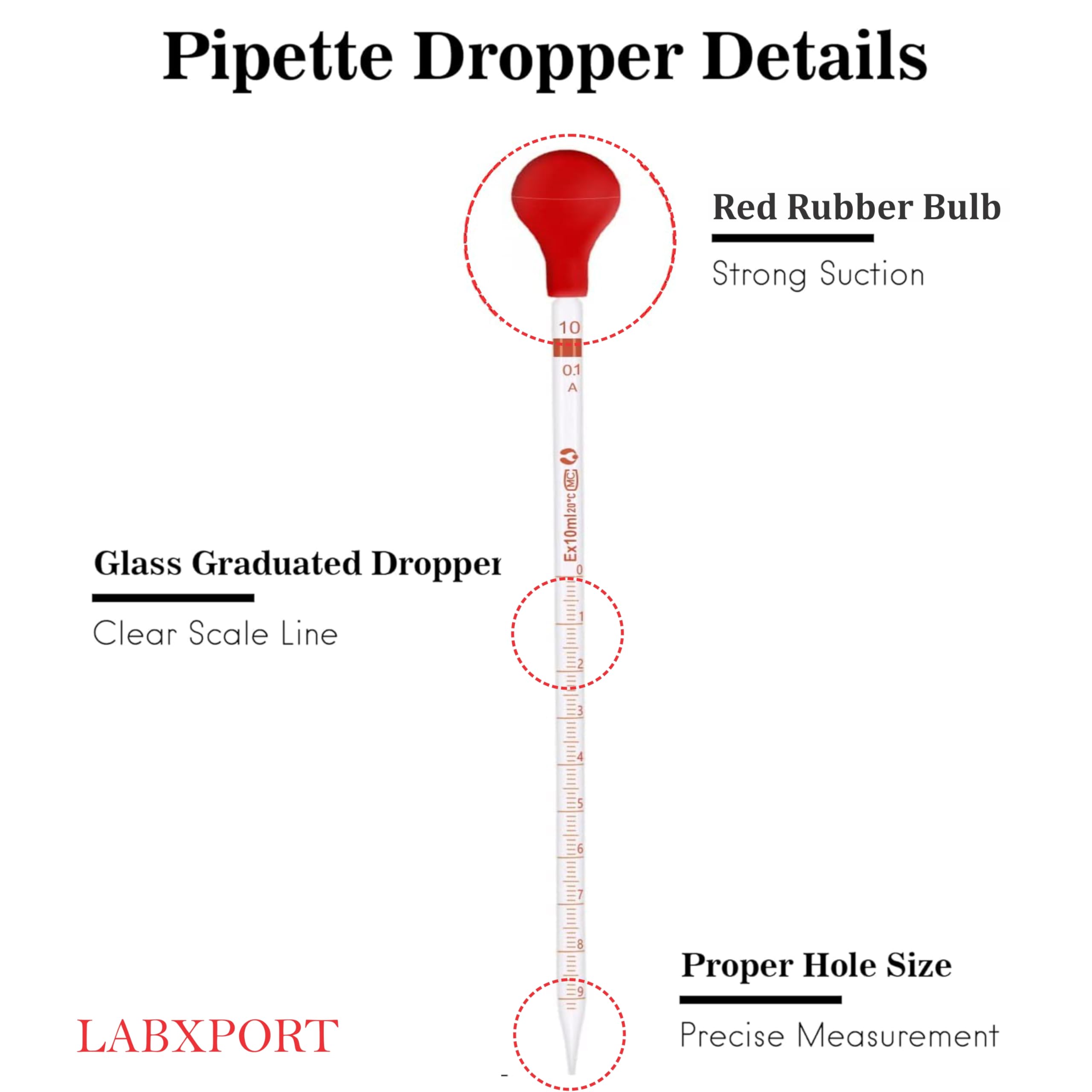 LABXPORT 10ml (13inch) Glass Graduated Pipette Droppers with Red Rubber Bulbs (2pc.) & cleaning Brush–for Lab Laboratory perfume making Cosmetics School College Science Essential Oils home use - Image 4 thumbnail