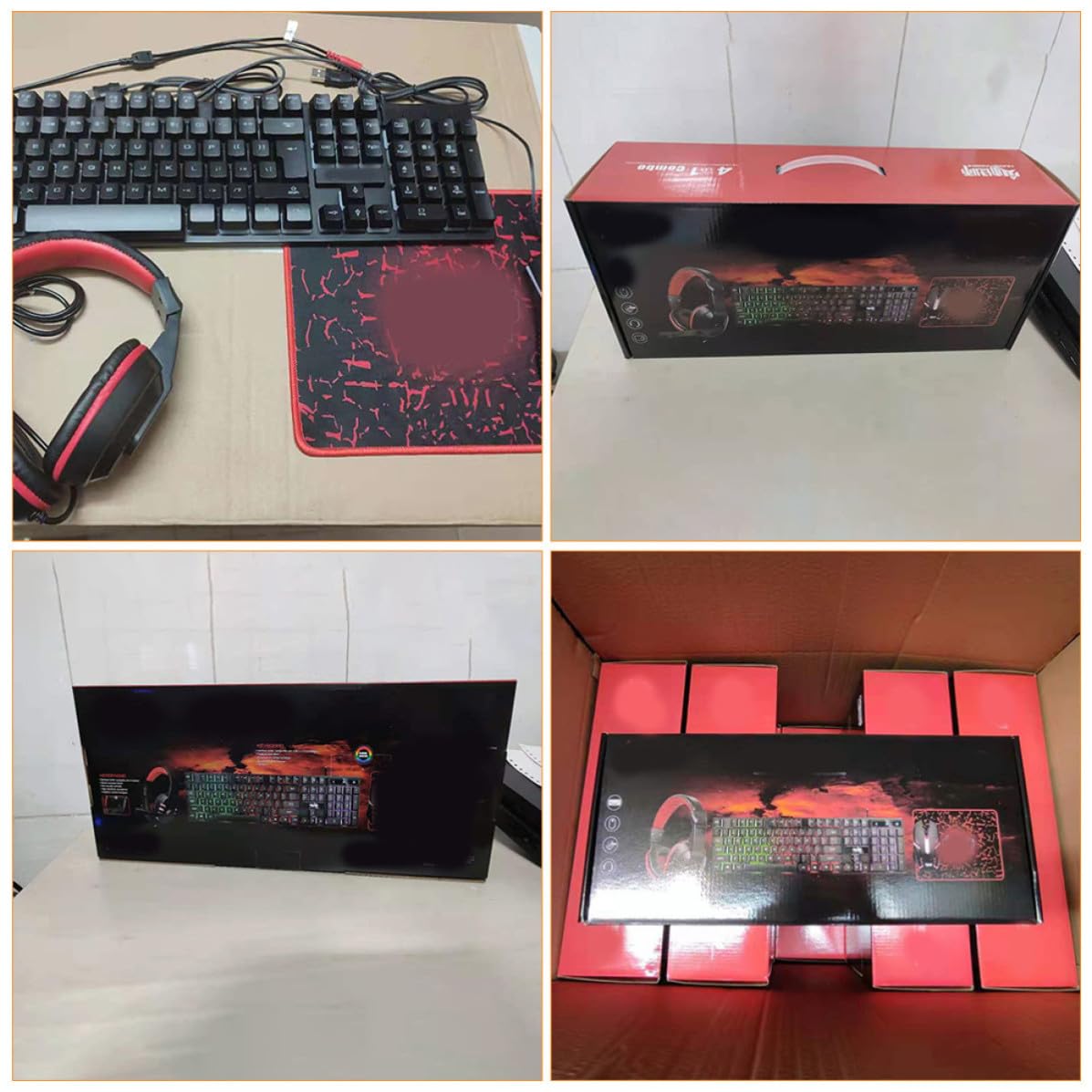 iplusmile Tastiera e Mouse Gaming 4 in 1 Retroilluminati, 104 Tasti, in Abs, Nero, Cuffie e Mouse Pad, Set per Gioco Bordi Cuciti