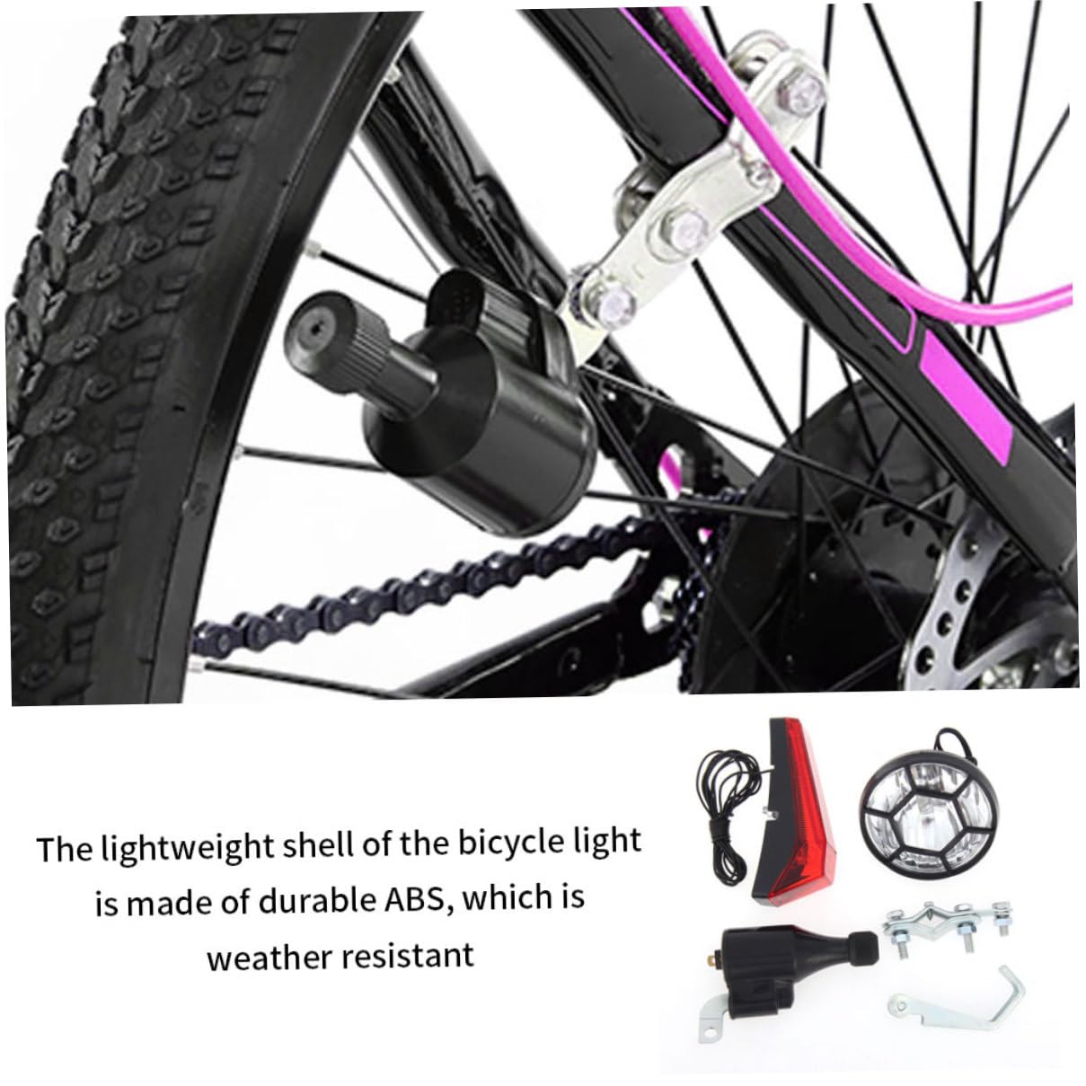 nicylin Bike Dynamo Lights Set Bicycle Front Headlight Rear LED Safety Light Cycling Accessories Bicycle Accessories, Black
