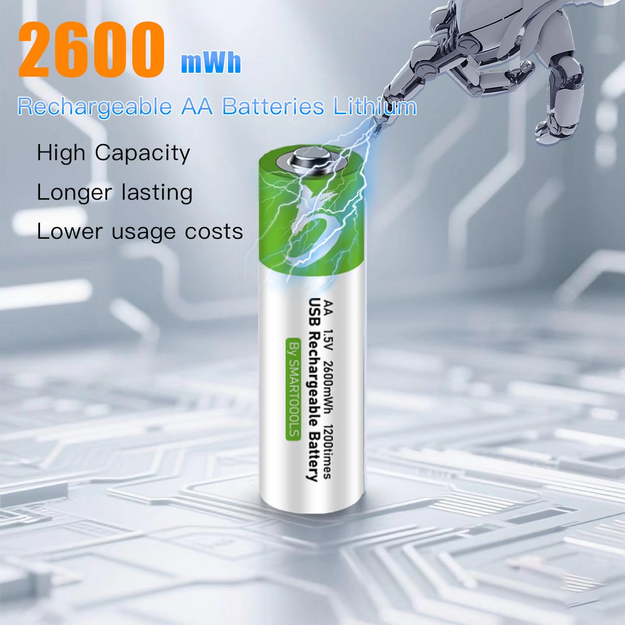 8 batterie AA + 8 batterie AAA AA+AAA, set di batterie ricaricabili agli ioni di litio USB di tipo C, 1,5 V, 1733 mAh, 2600 mWh + 500 mAh, 750 mWh, batteria al litio ricaricabile con cavo di ricarica