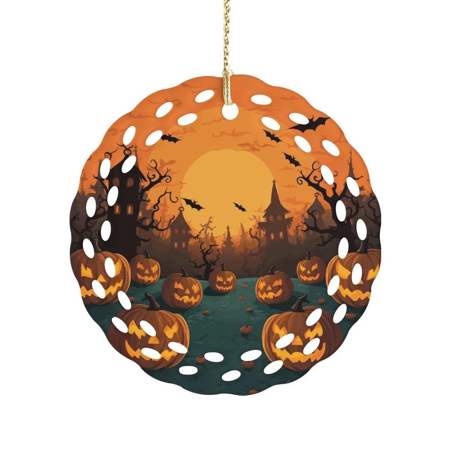Btcowzrv Style Halloween Orange Ceramic Ornament,Round Ornaments With Hole Easy To Hang,Hanging Ornament For Wedding Party Home Window Garden Christmas Day Decor